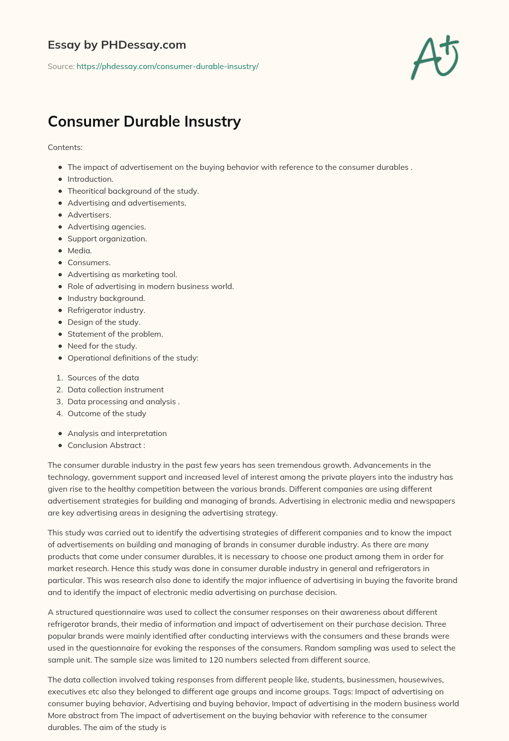 Consumer Durable Insustry essay