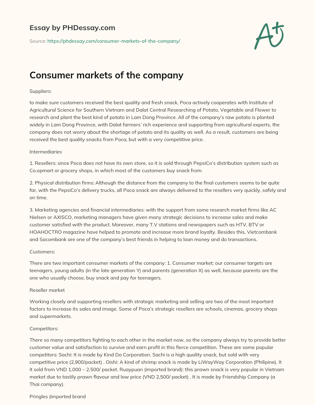 Consumer markets of the company essay
