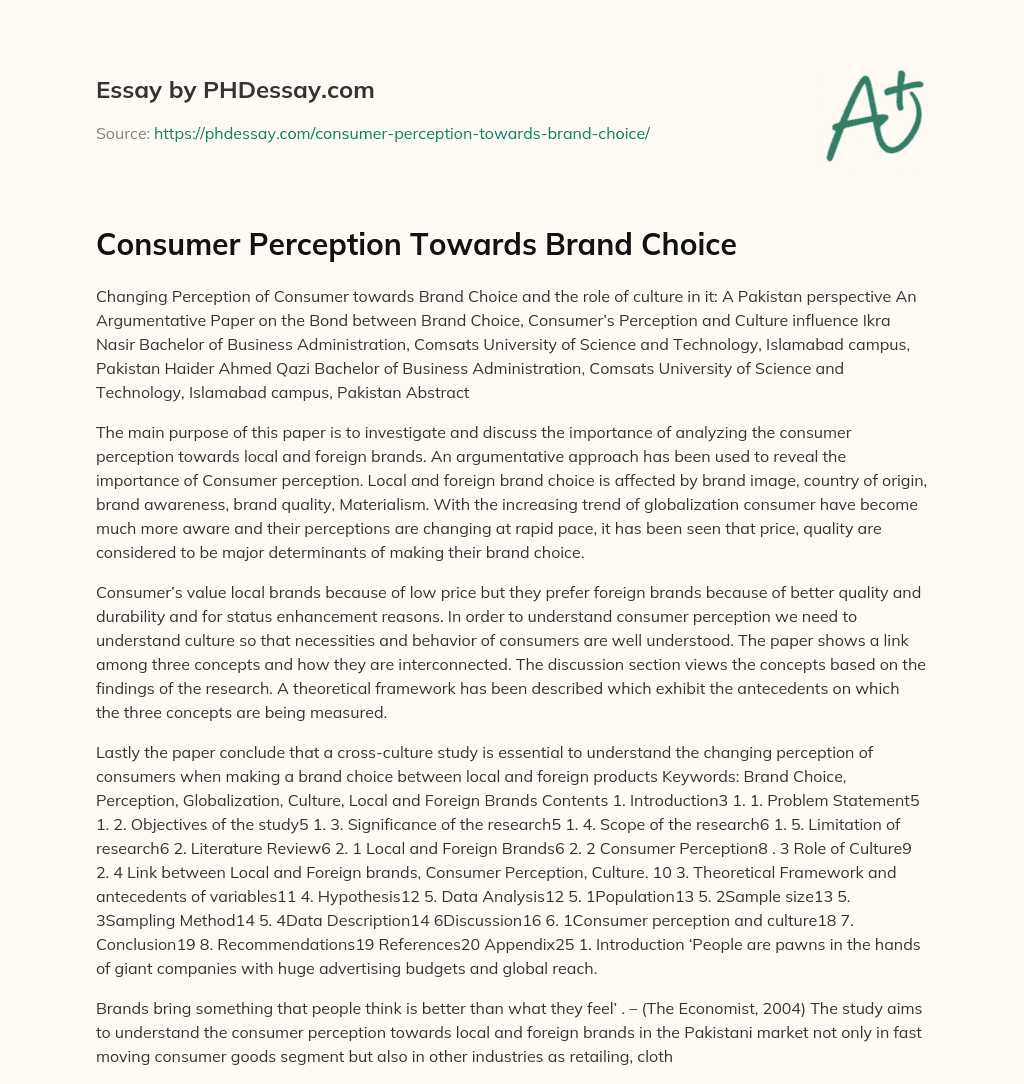 Consumer Perception Towards Brand Choice essay