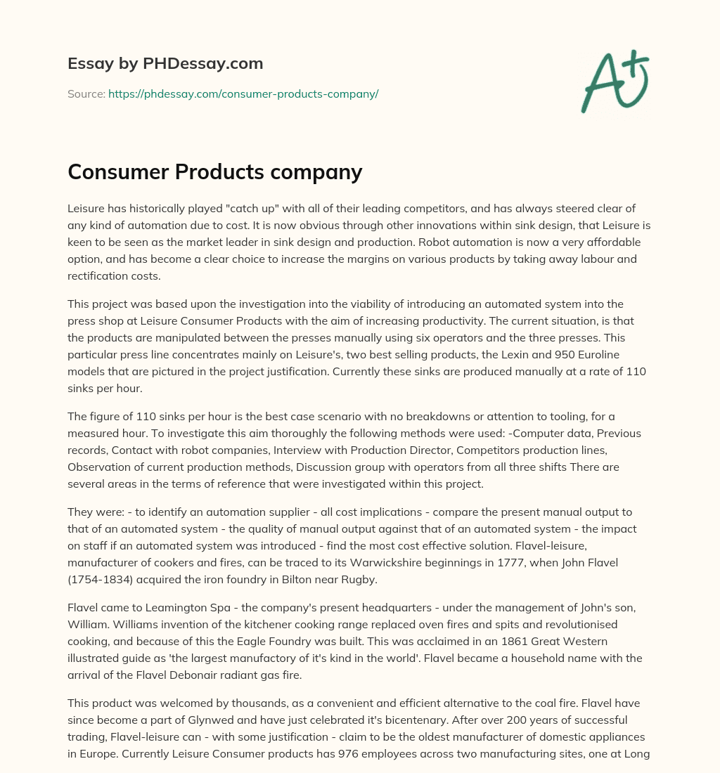 Consumer Products company essay