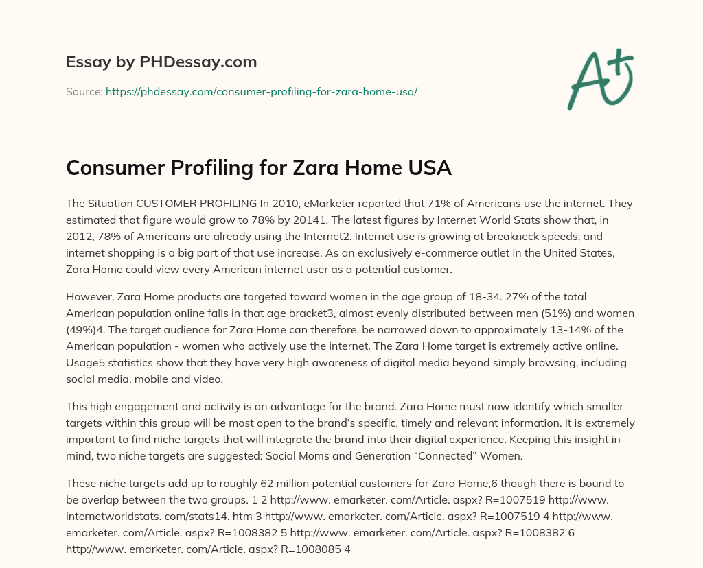 Consumer Profiling for Zara Home USA essay