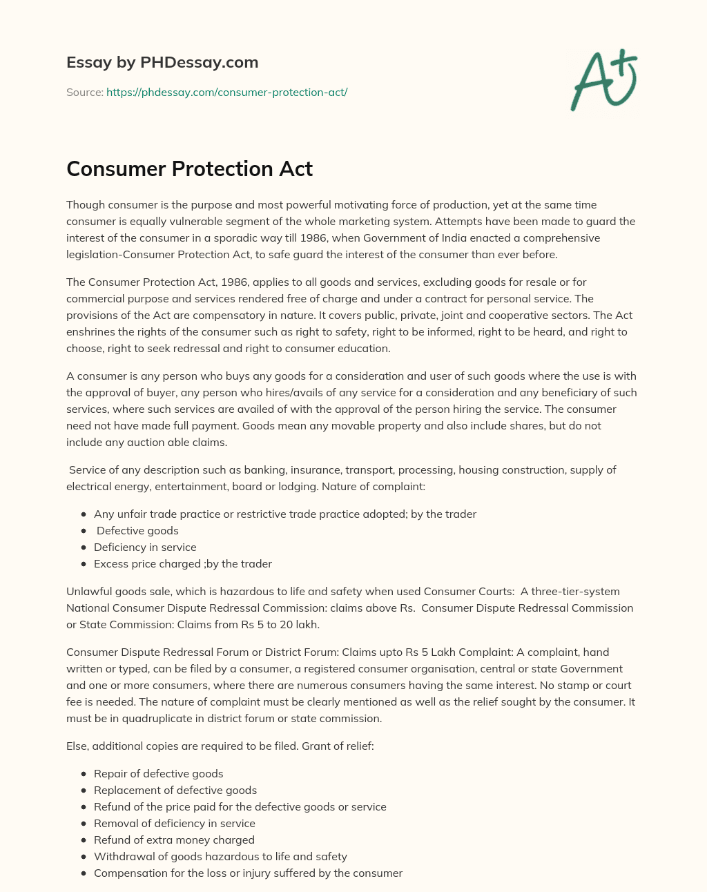 consumer protection act essay