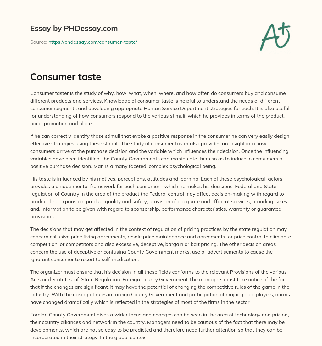 Consumer taste essay