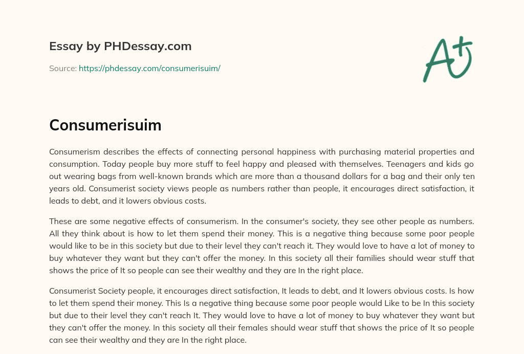 Consumerisuim essay