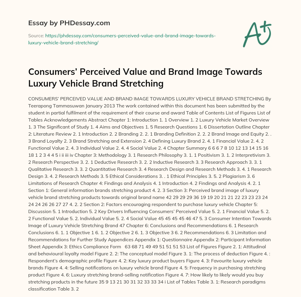 Consumers’ Perceived Value and Brand Image Towards Luxury Vehicle Brand Stretching essay