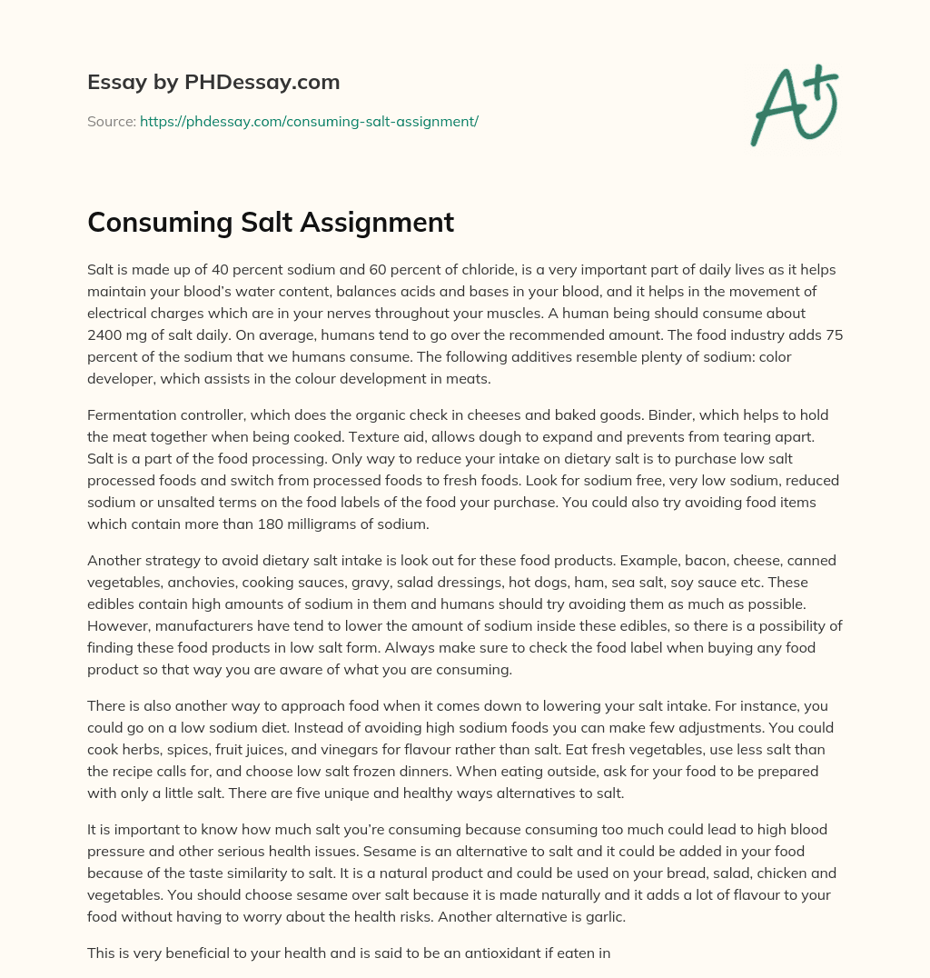 Consuming Salt Assignment essay