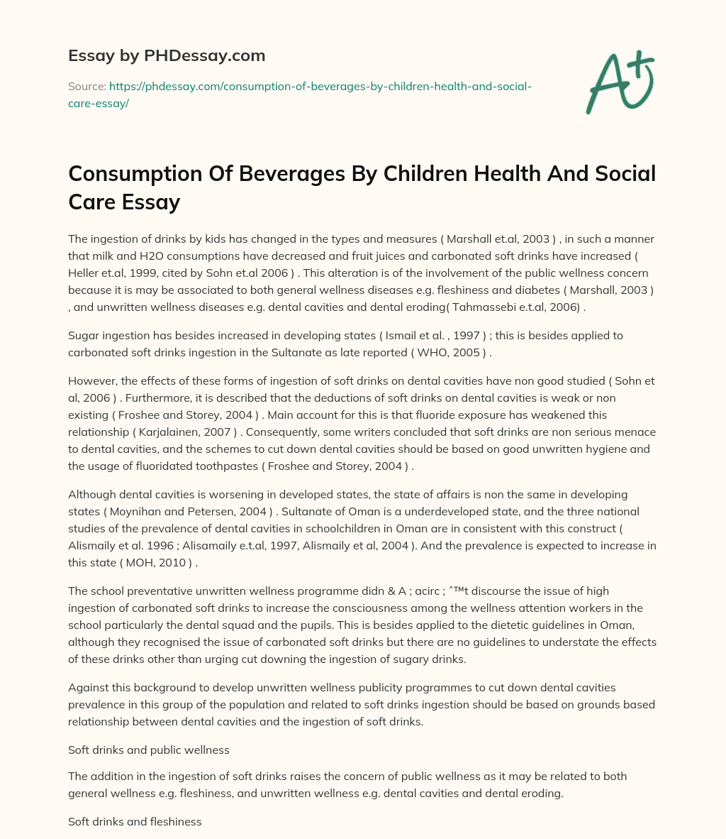 Consumption Of Beverages By Children Health And Social Care Essay essay