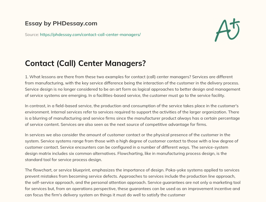 Contact (Call) Center Managers? essay