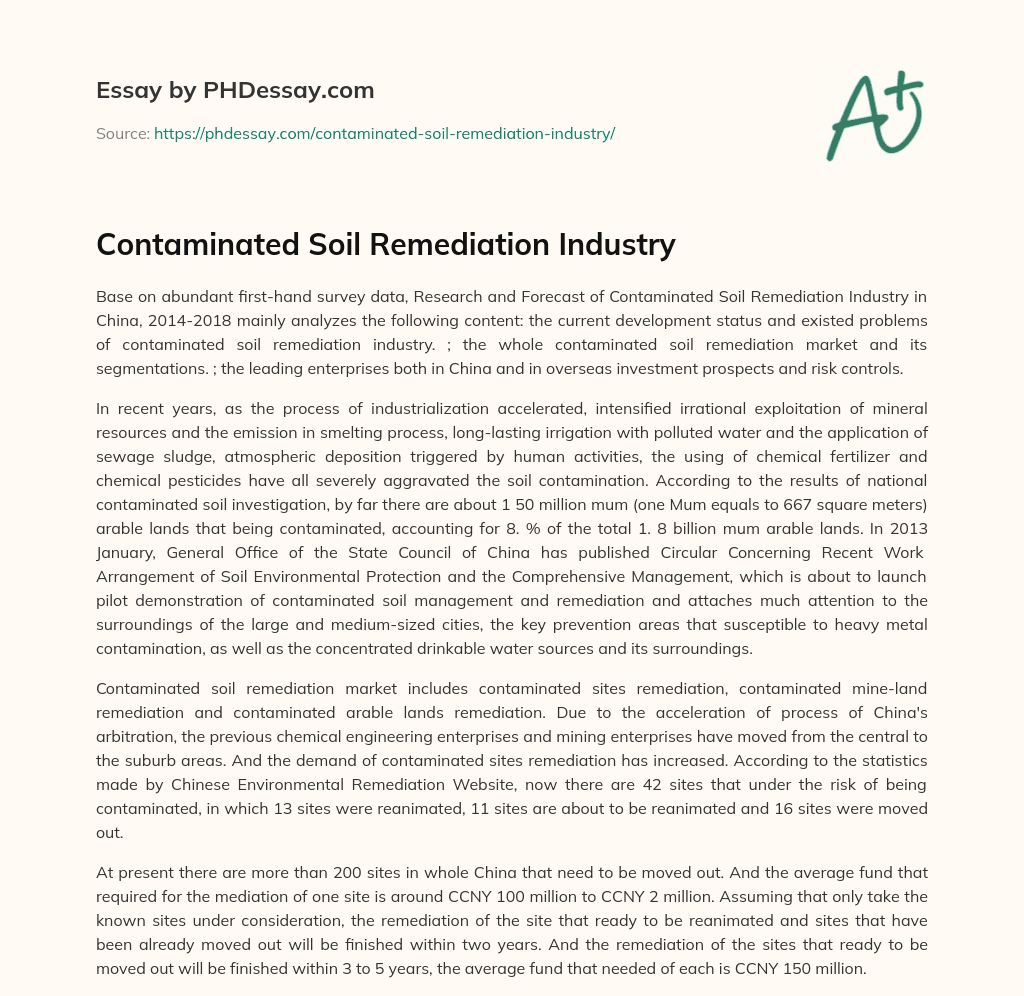 Contaminated Soil Remediation Industry essay