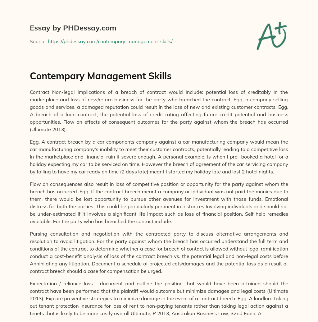 Contempary Management Skills essay