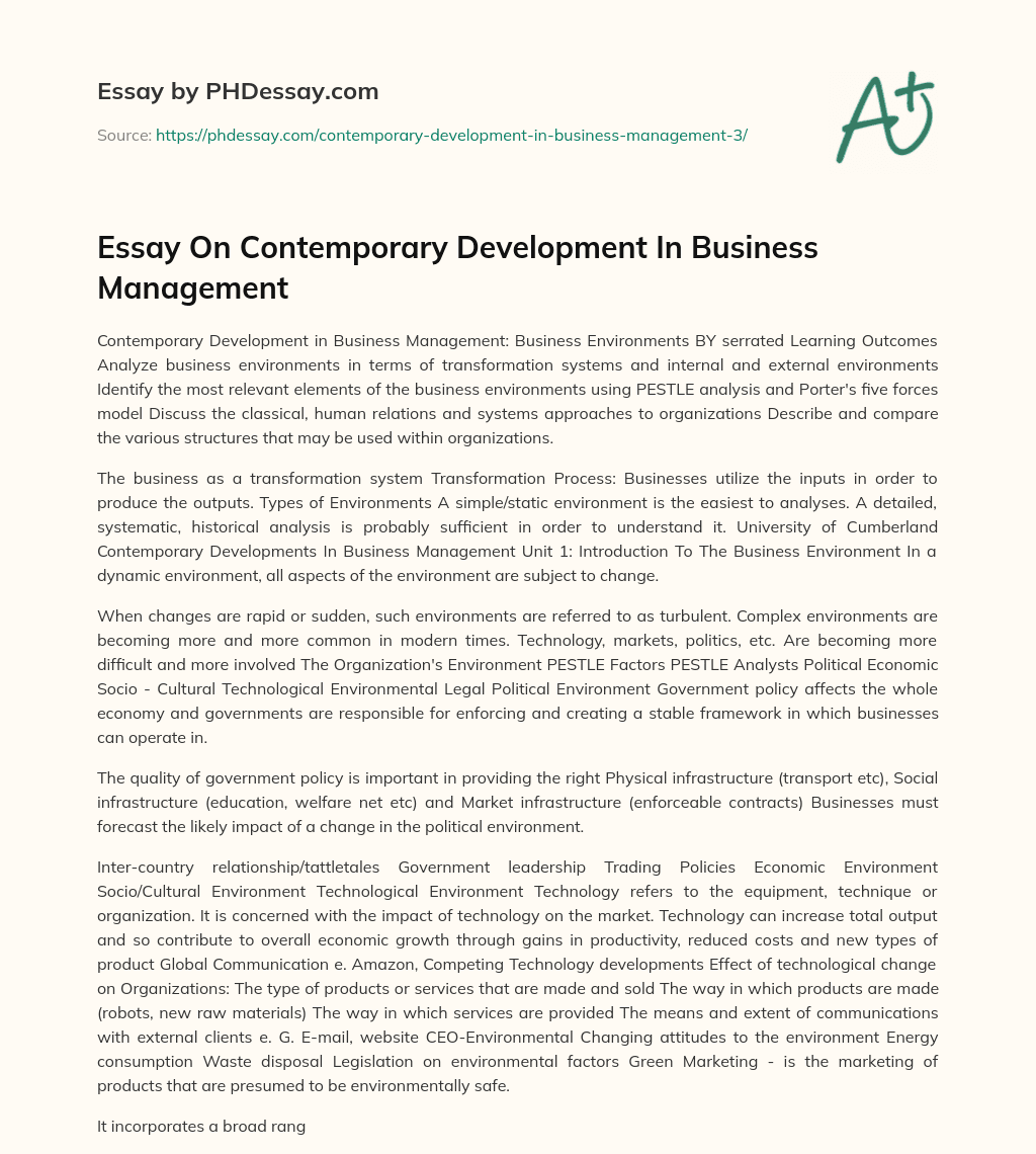 short essay on business development