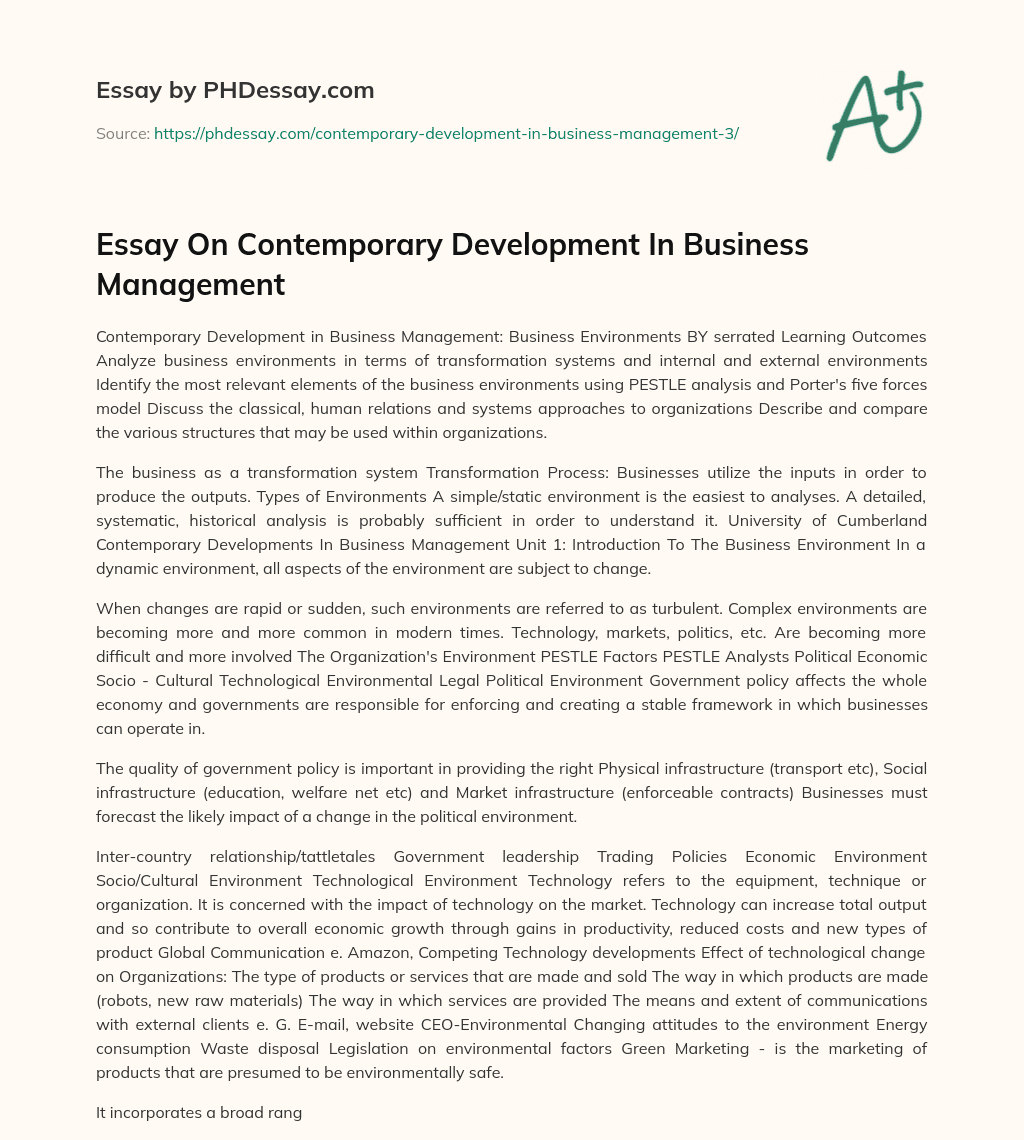 Essay On Contemporary Development In Business Management essay