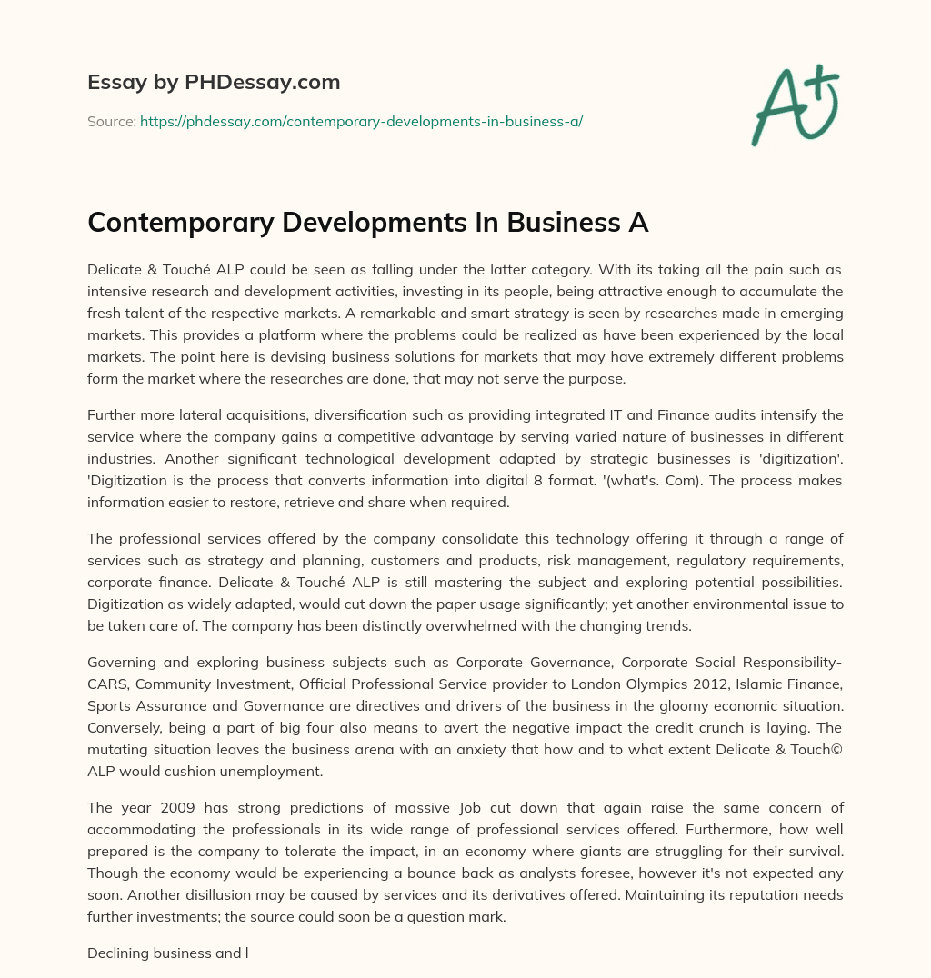 Contemporary Developments In Business A essay