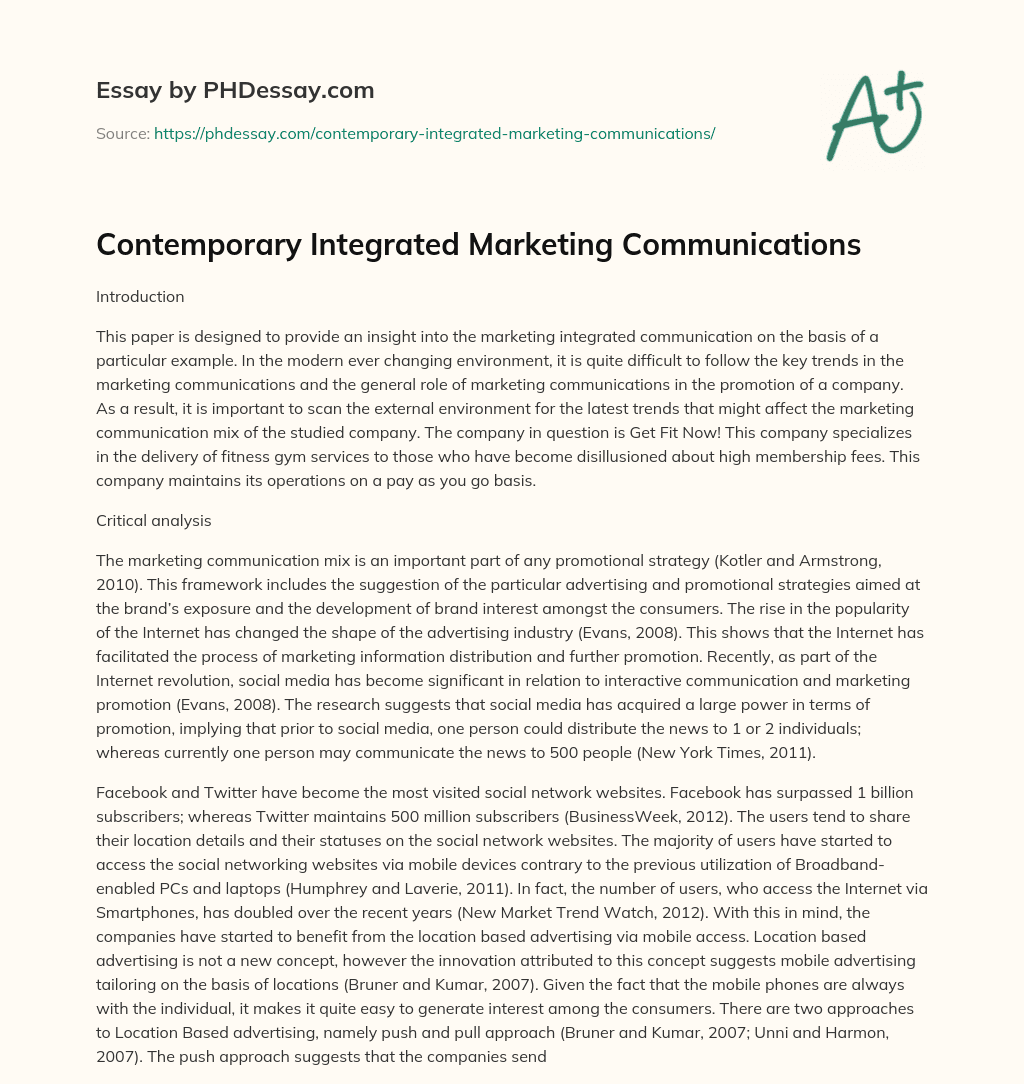 Contemporary Integrated Marketing Communications essay