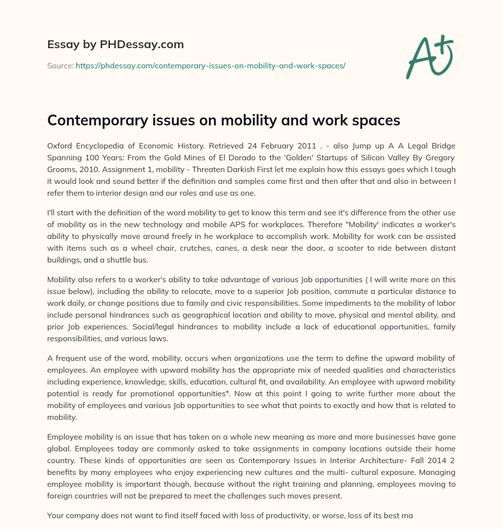 Contemporary issues on mobility and work spaces essay