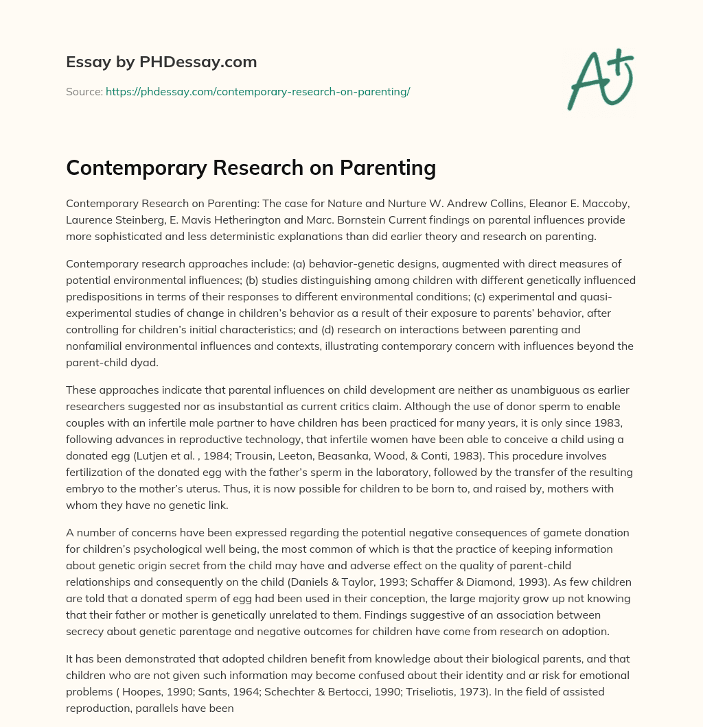 Contemporary Research on Parenting essay