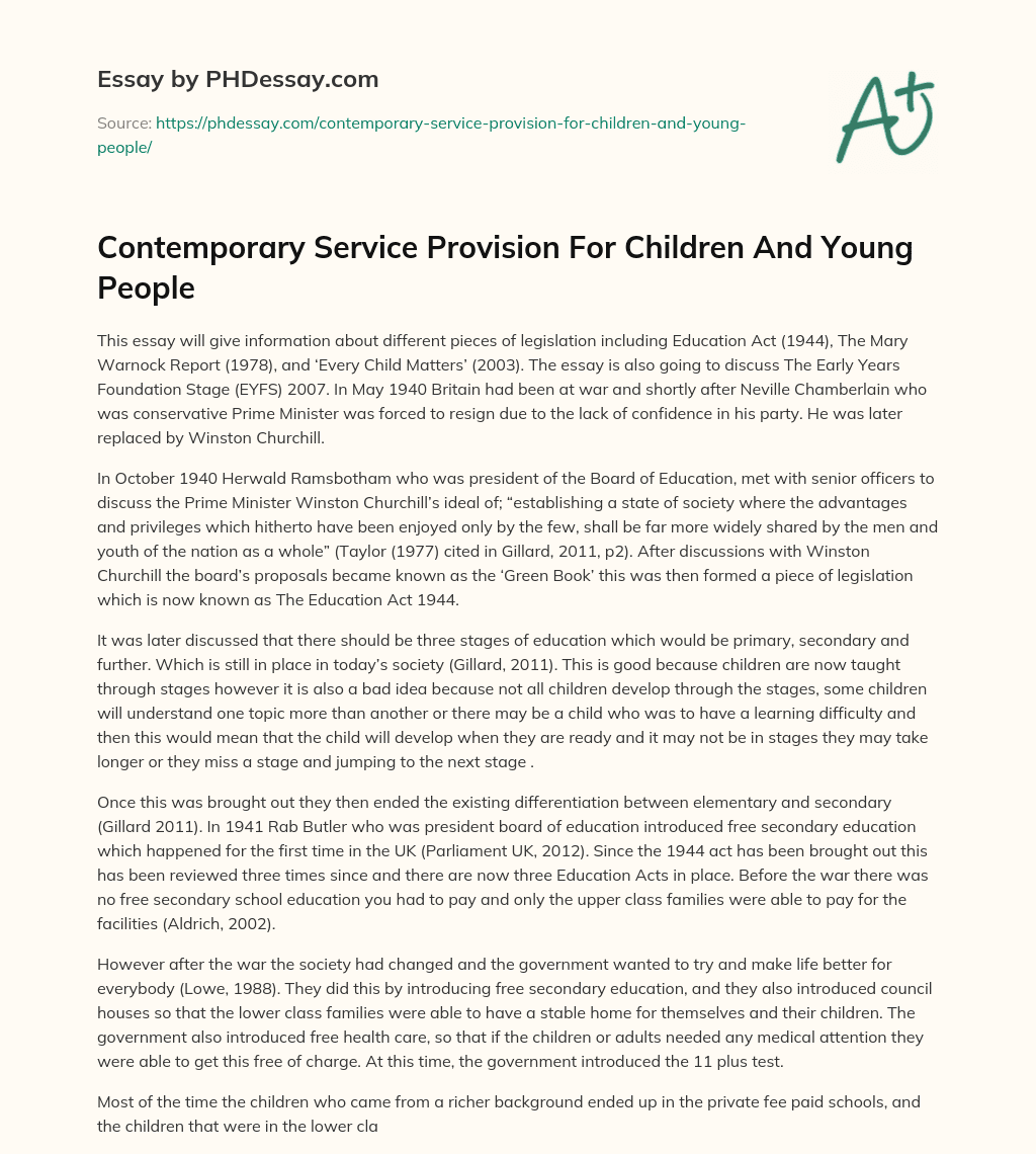 Contemporary Service Provision For Children And Young People essay