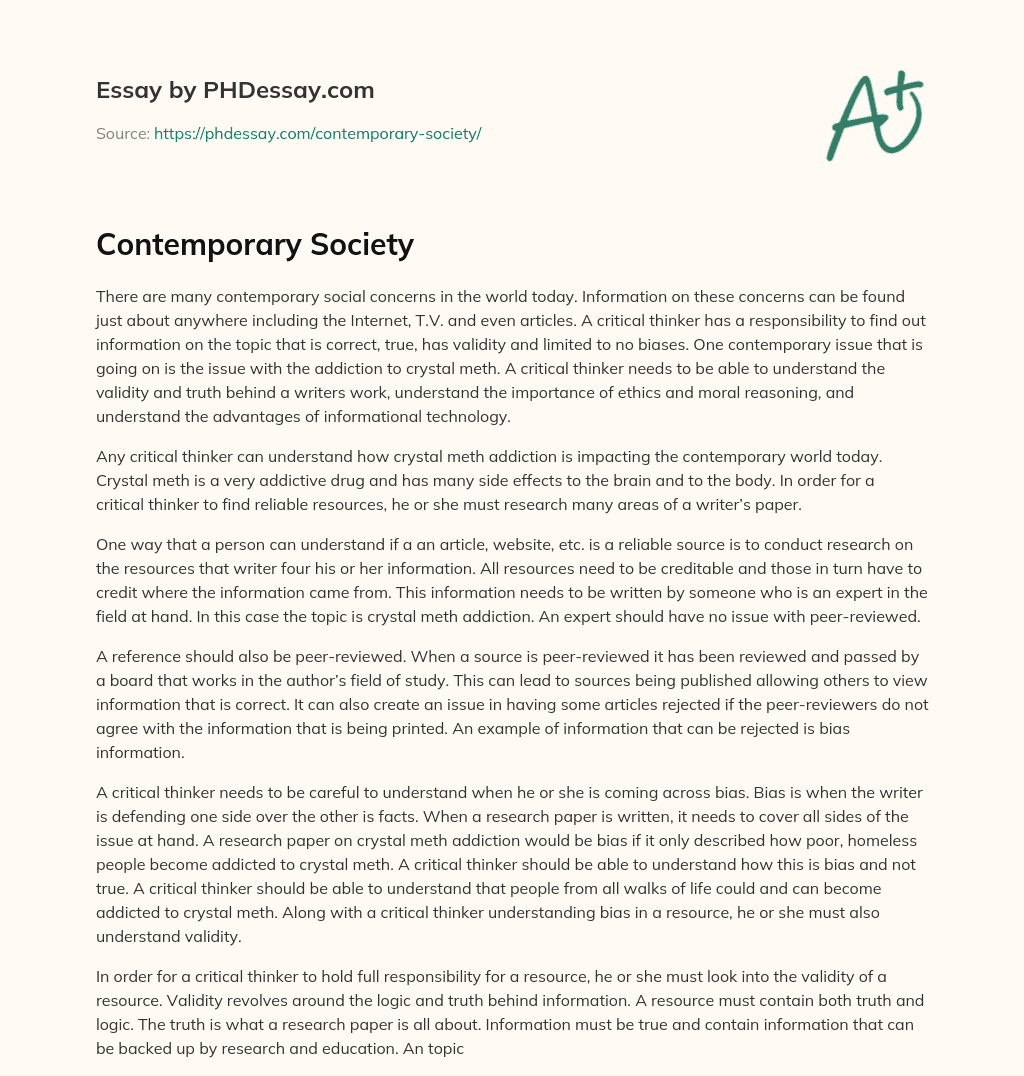 Contemporary Society essay