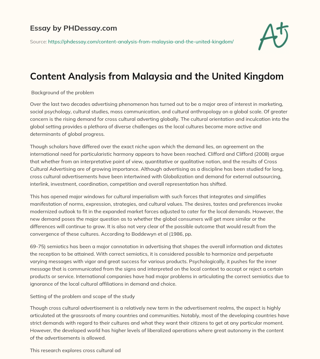 Content Analysis from Malaysia and the United Kingdom essay