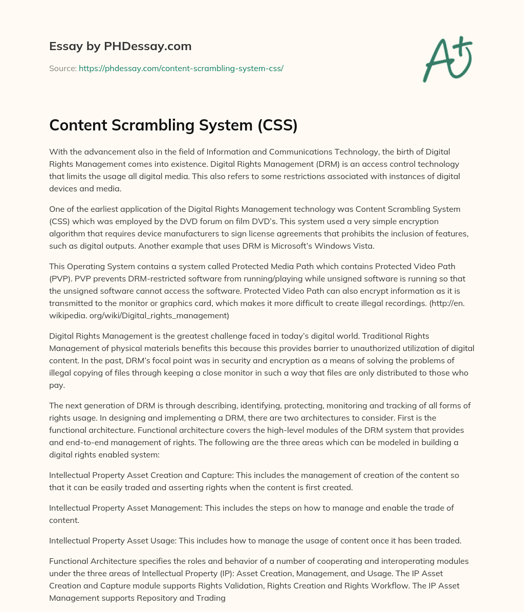 Content Scrambling System (CSS) essay