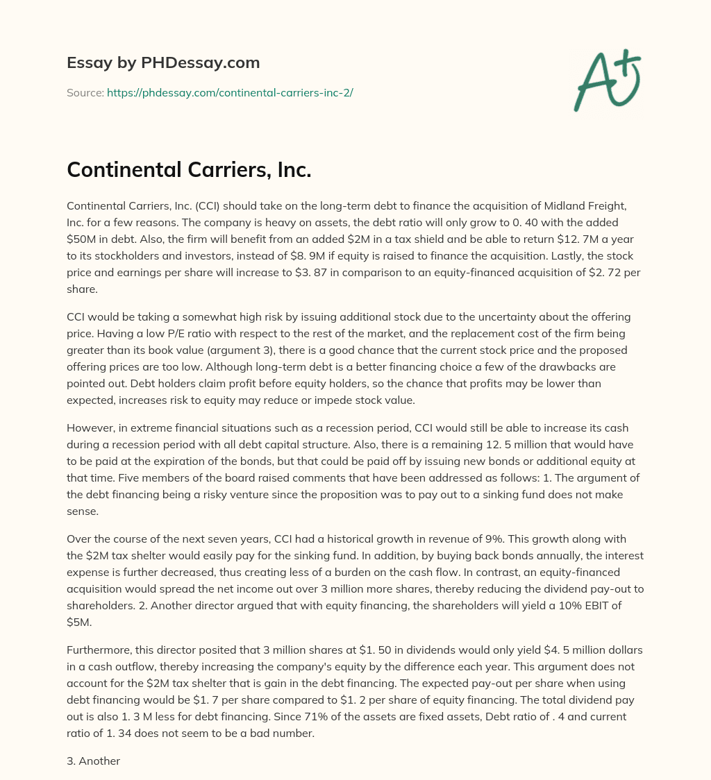 Continental Carriers, Inc. essay