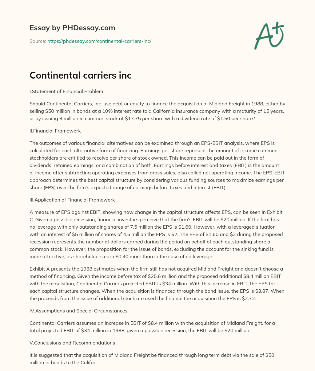 Continental carriers inc essay
