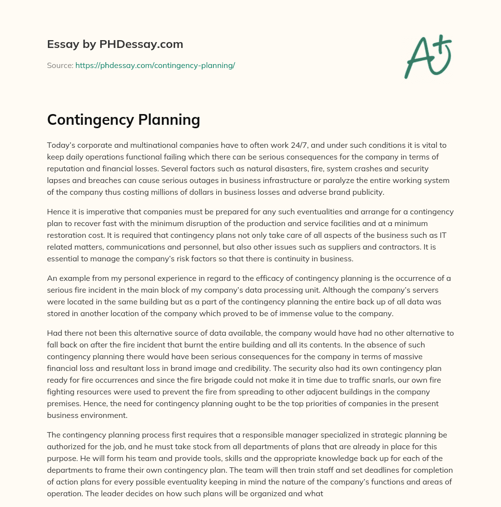Contingency Planning essay