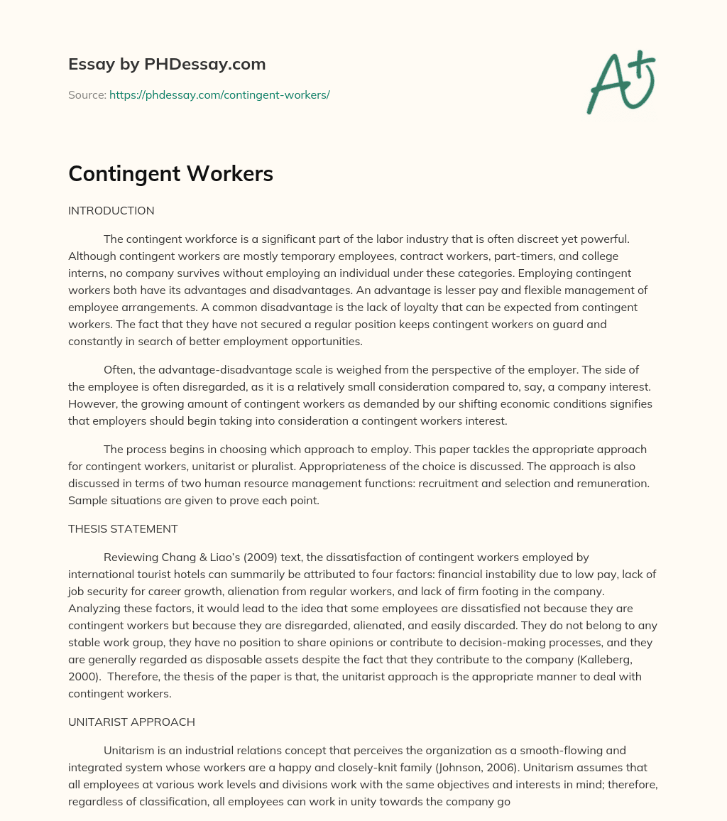 Contingent Workers essay