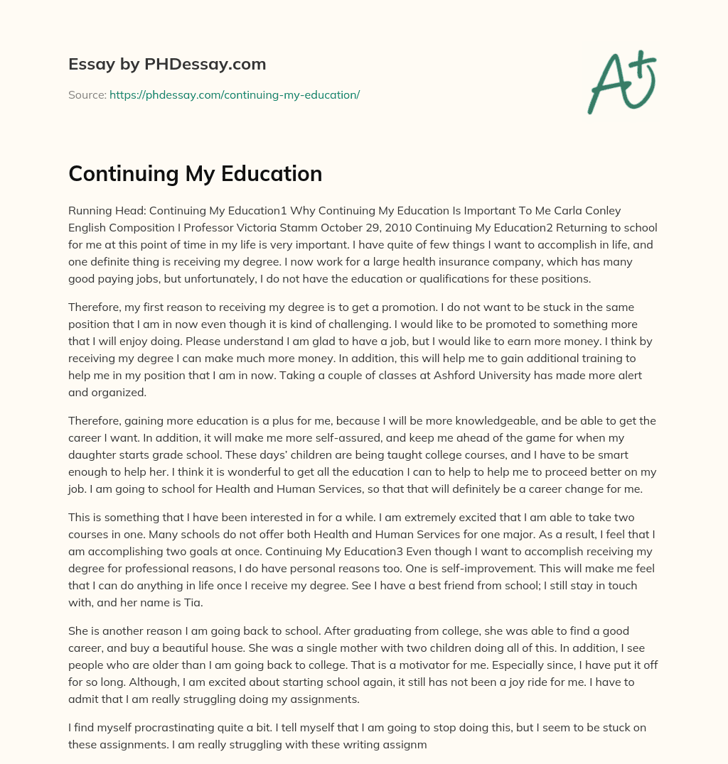 Continuing My Education essay