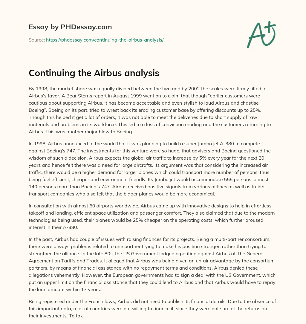 Continuing the Airbus analysis essay