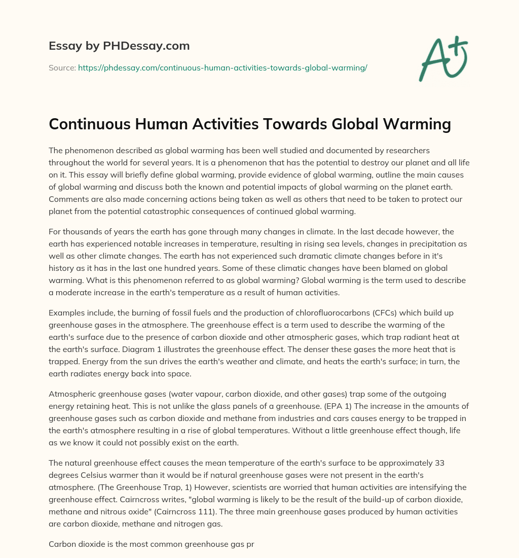 Continuous Human Activities Towards Global Warming essay