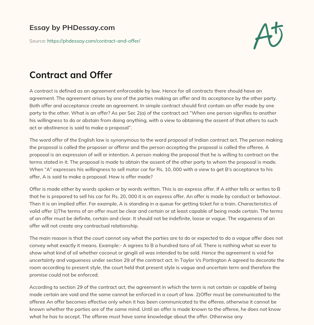 Contract and Offer essay