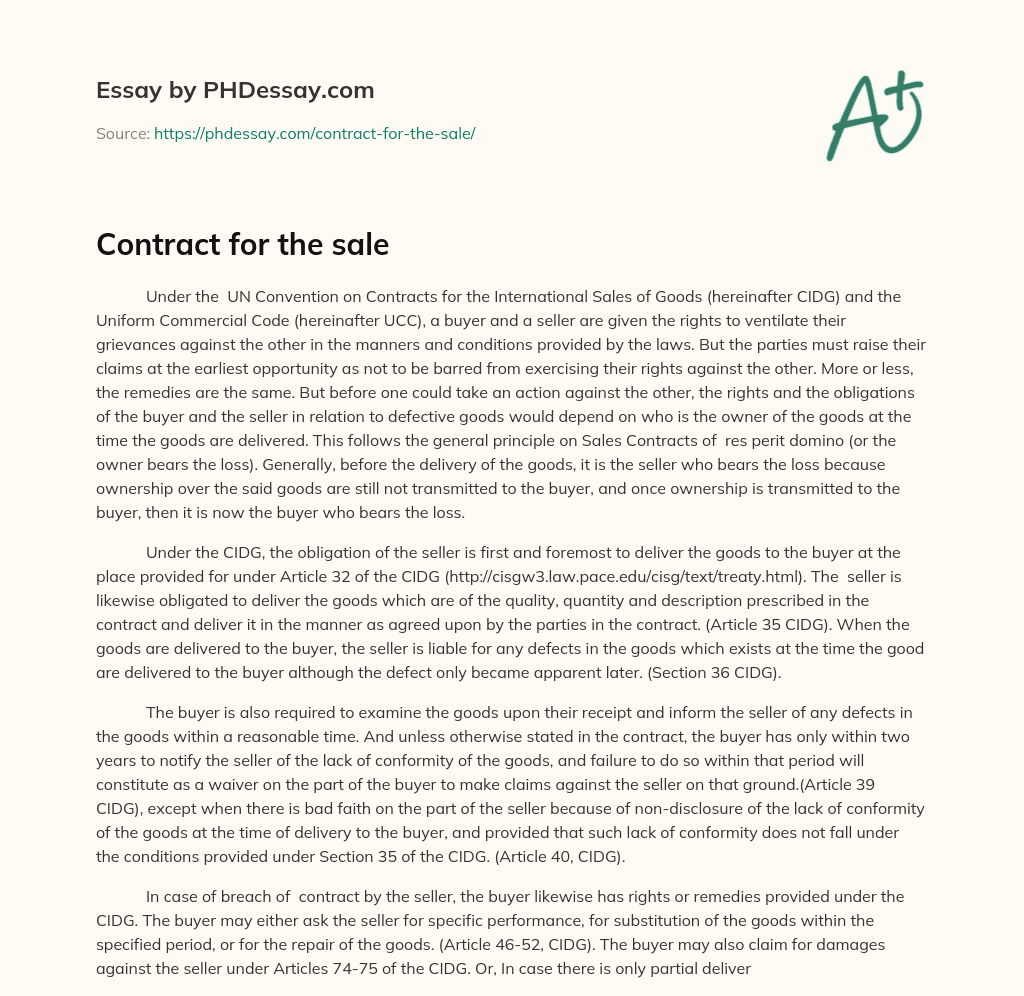 Contract for the sale essay