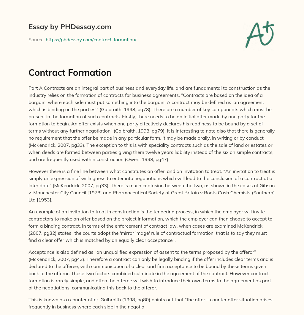 Contract Formation essay