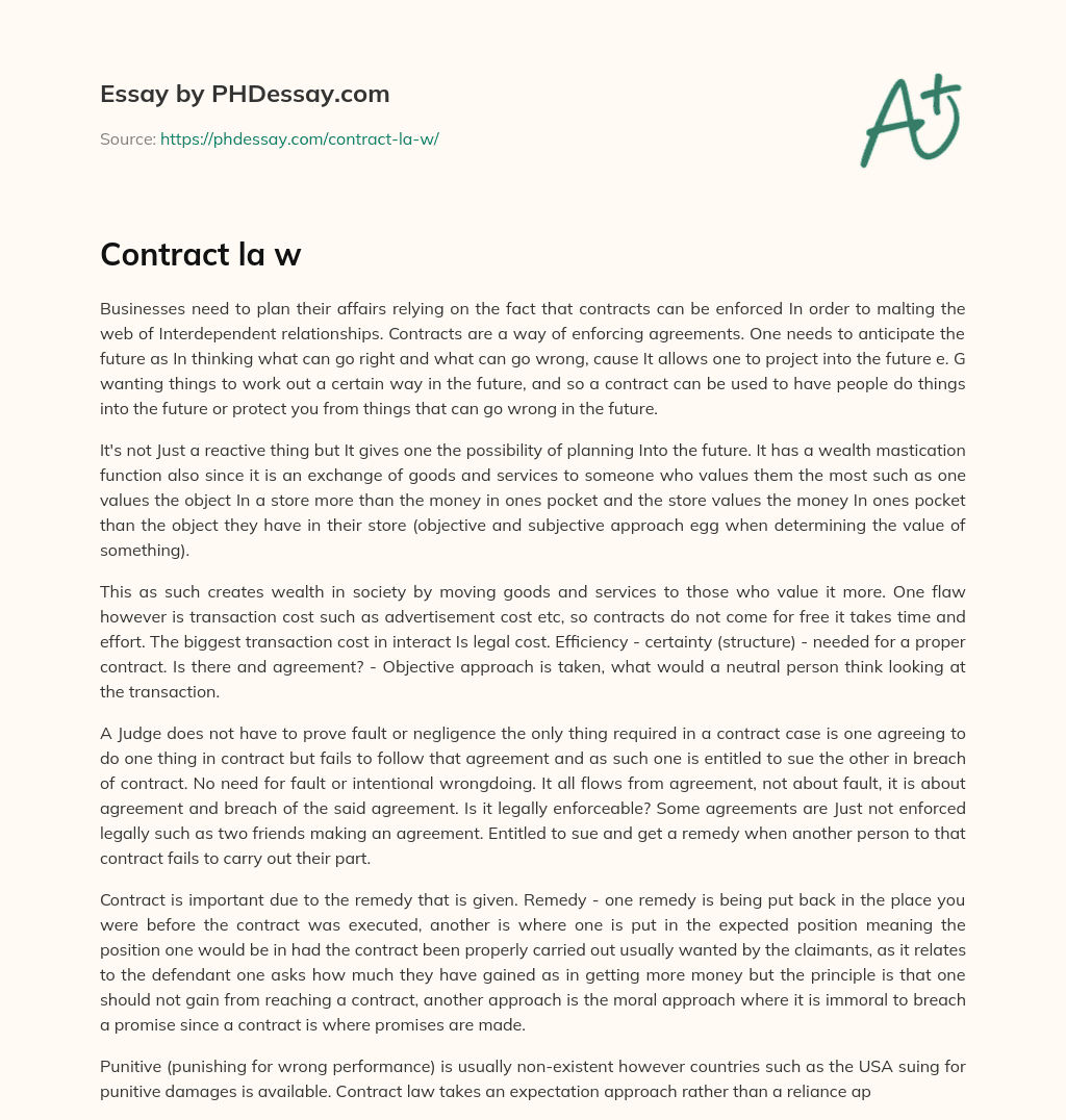 Enforcing Contracts: Planning for Business Success and Interdependence essay