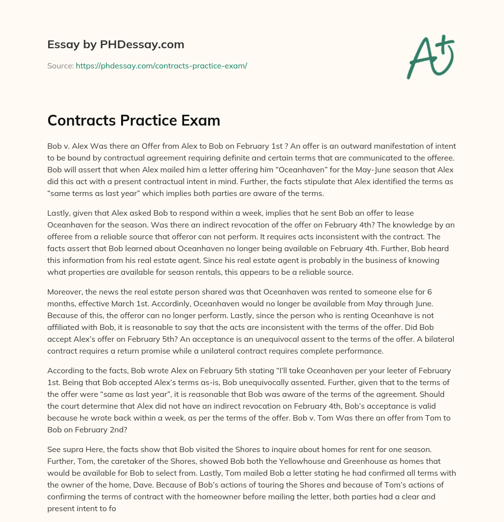Contracts Practice Exam essay