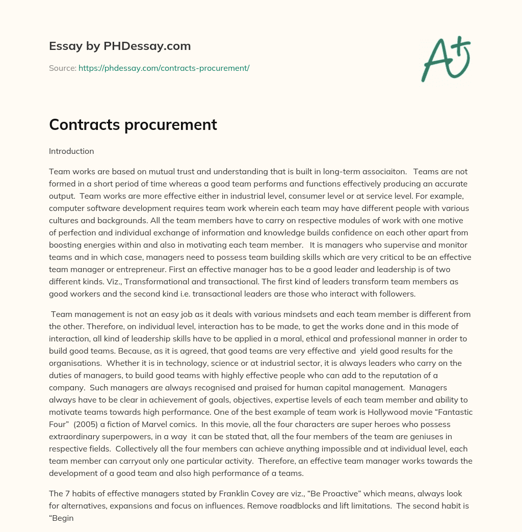Contracts procurement essay