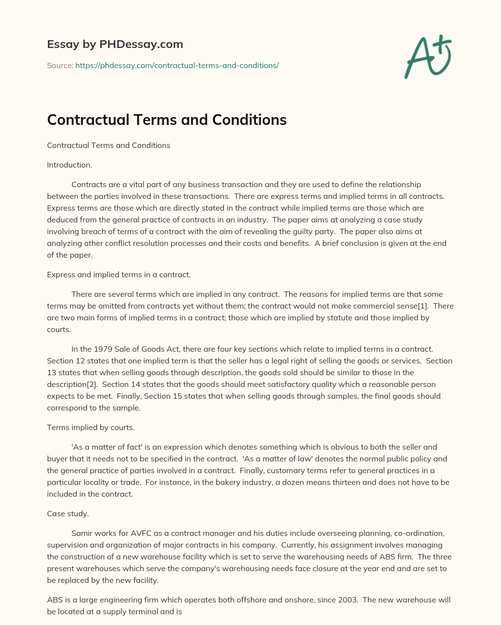 Contractual Terms and Conditions essay