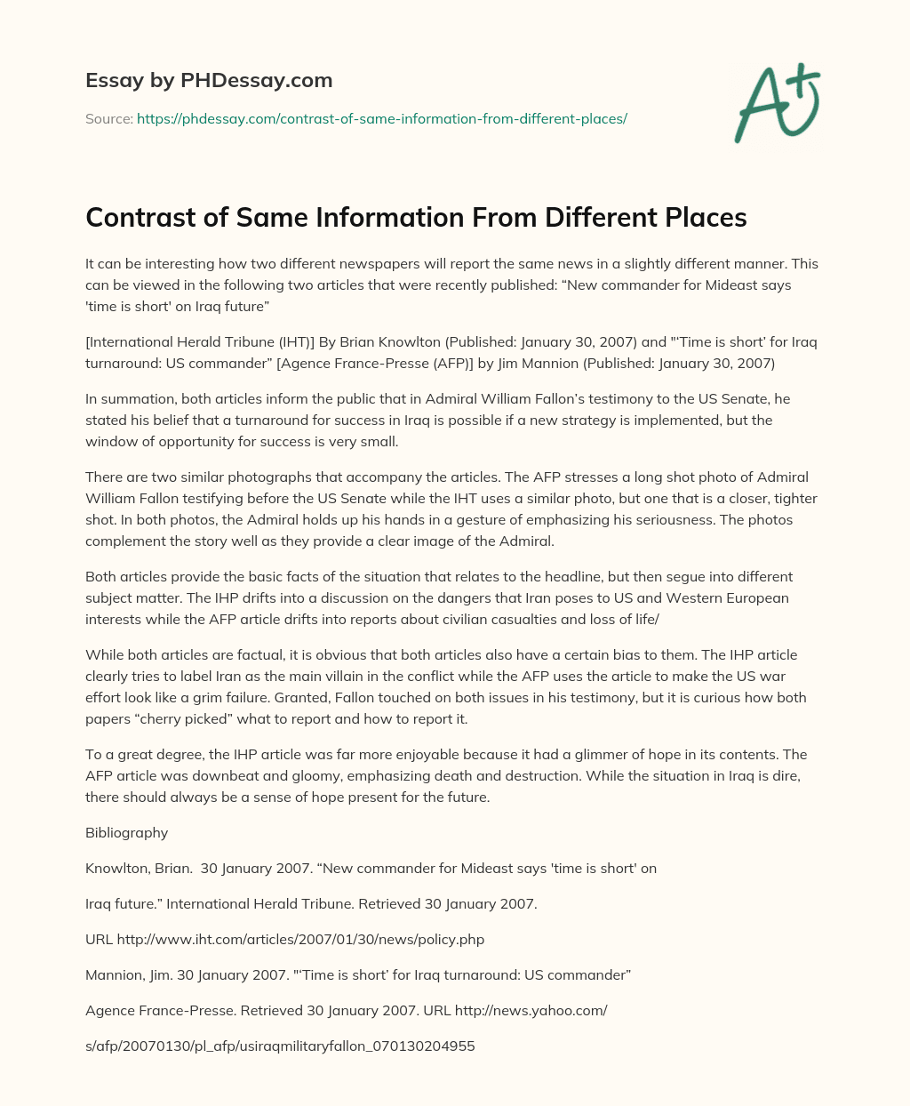 Contrast of Same Information From Different Places essay