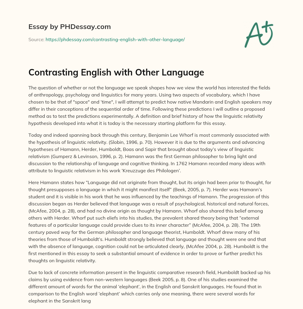 Contrasting English with Other Language essay