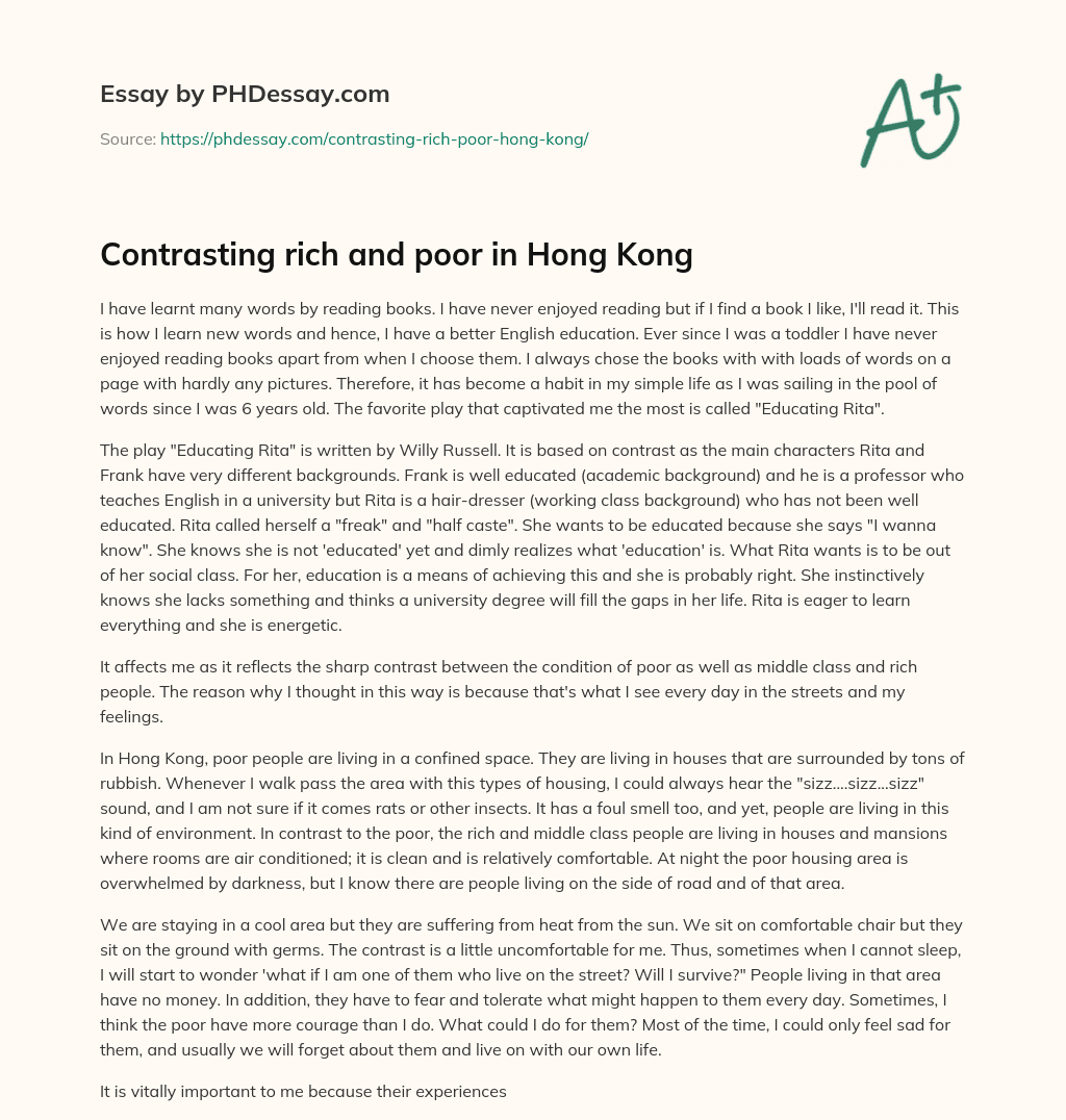 Contrasting rich and poor in Hong Kong essay