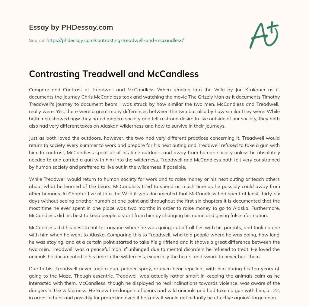 Contrasting Treadwell and McCandless essay
