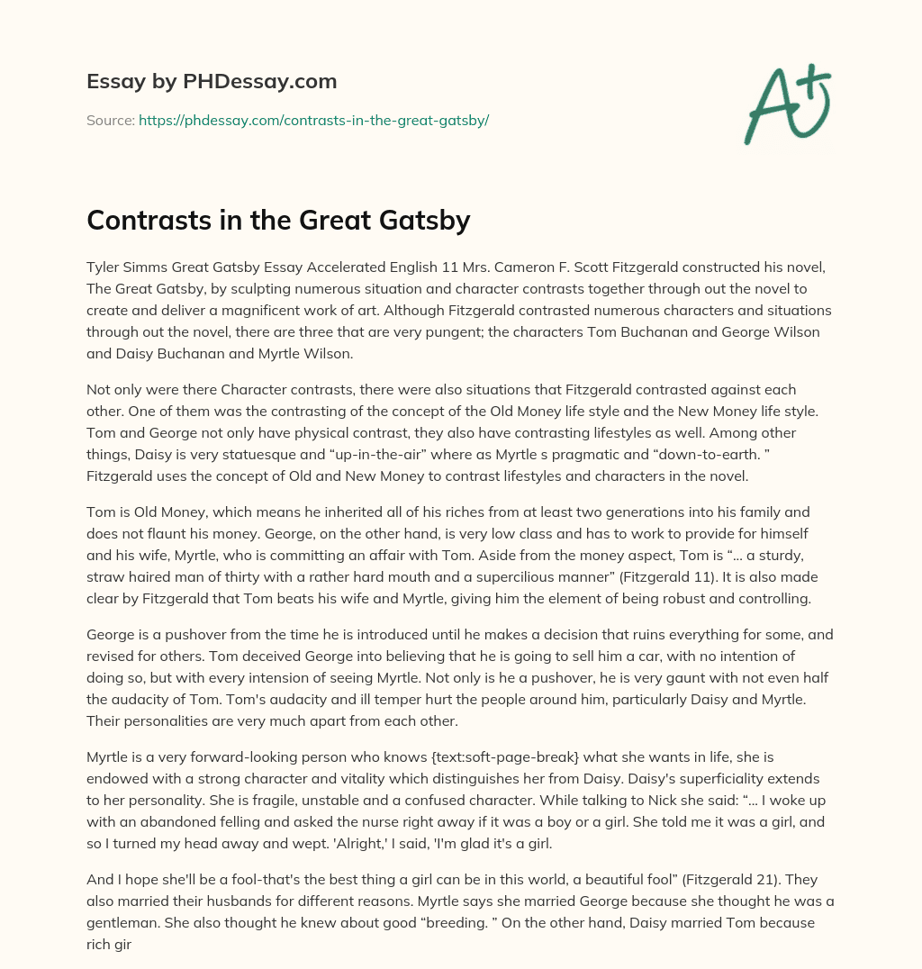 Contrasts in the Great Gatsby essay