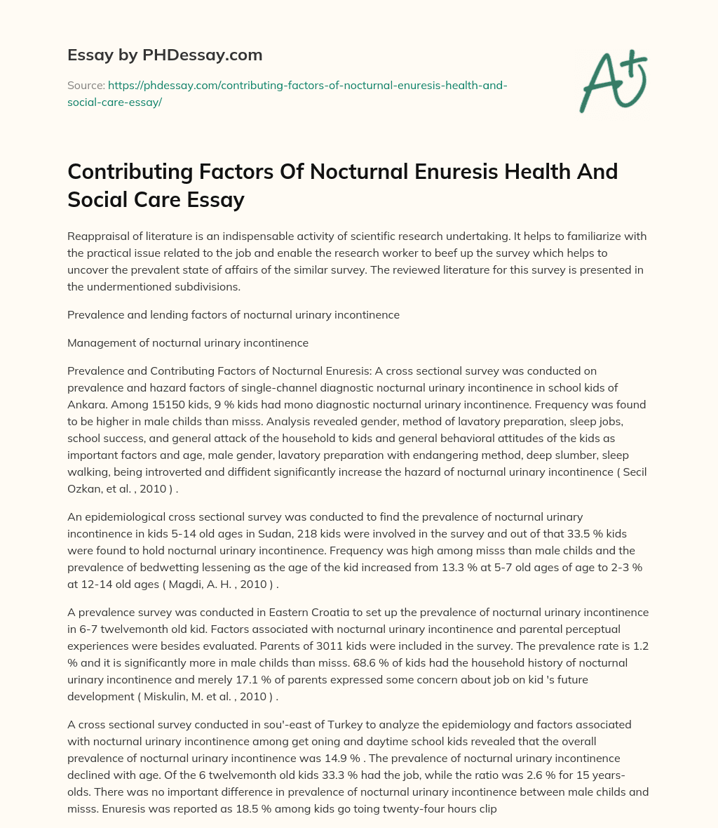 Contributing Factors Of Nocturnal Enuresis Health And Social Care Essay essay