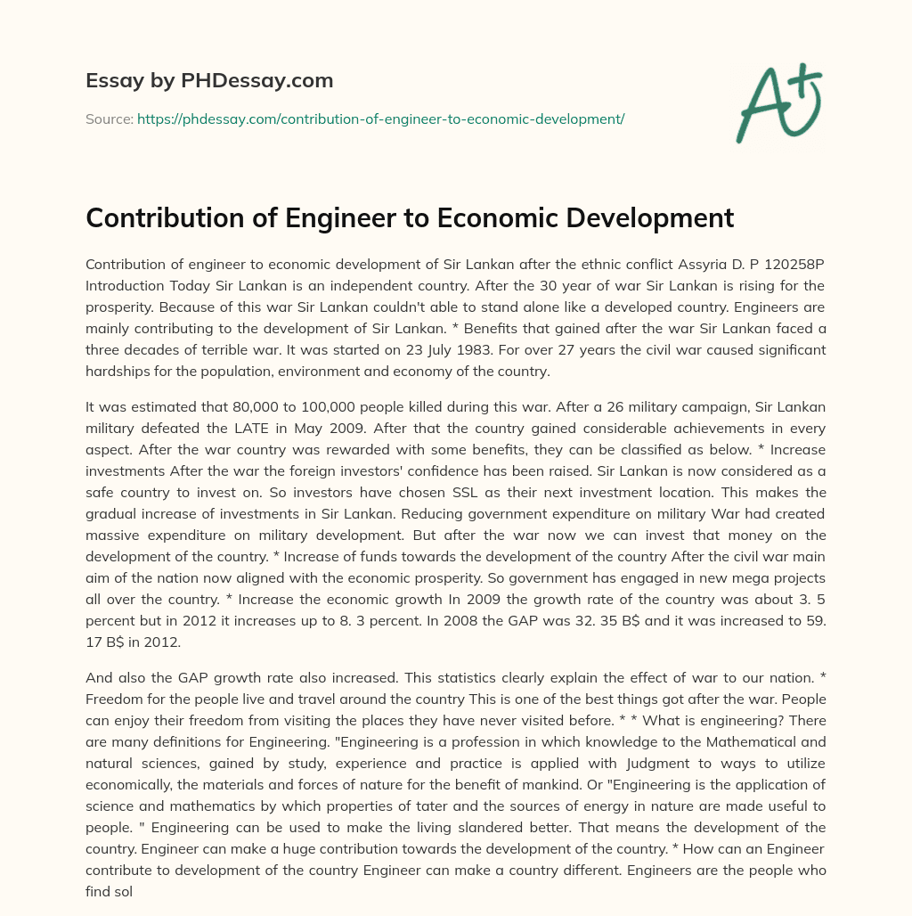 Contribution of Engineer to Economic Development essay