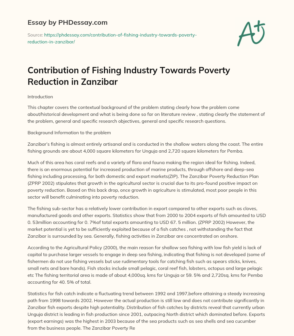 Contribution of Fishing Industry Towards Poverty Reduction in Zanzibar essay