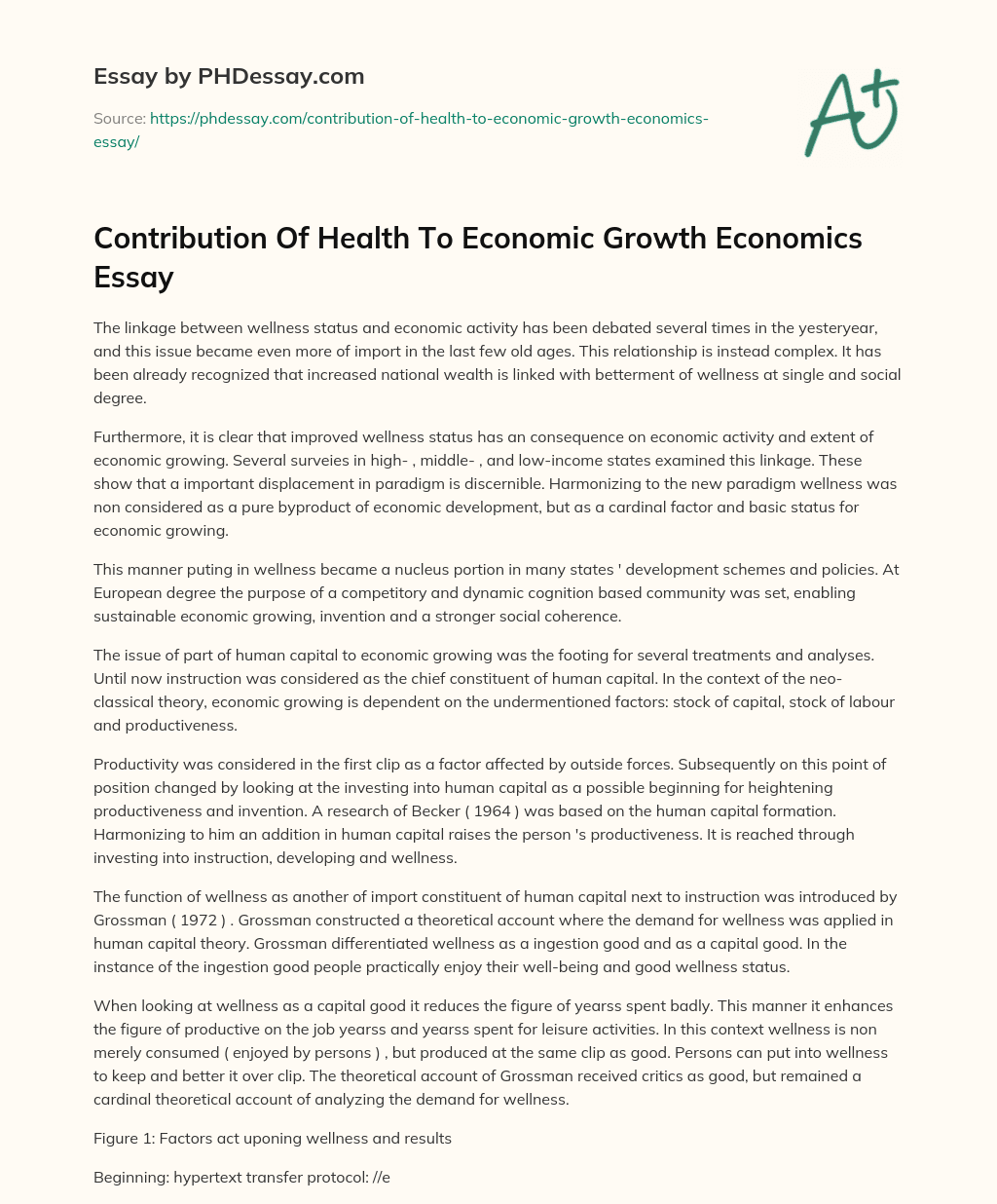 Contribution Of Health To Economic Growth Economics Essay essay