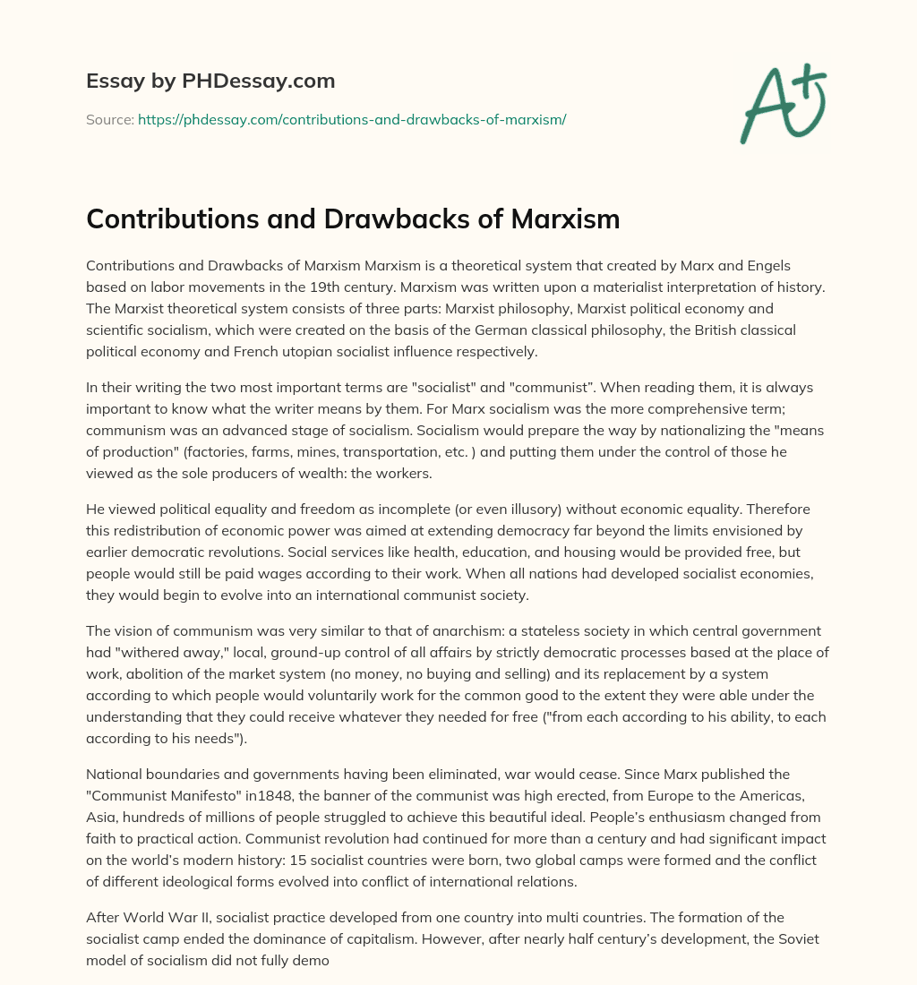 Contributions and Drawbacks of Marxism essay