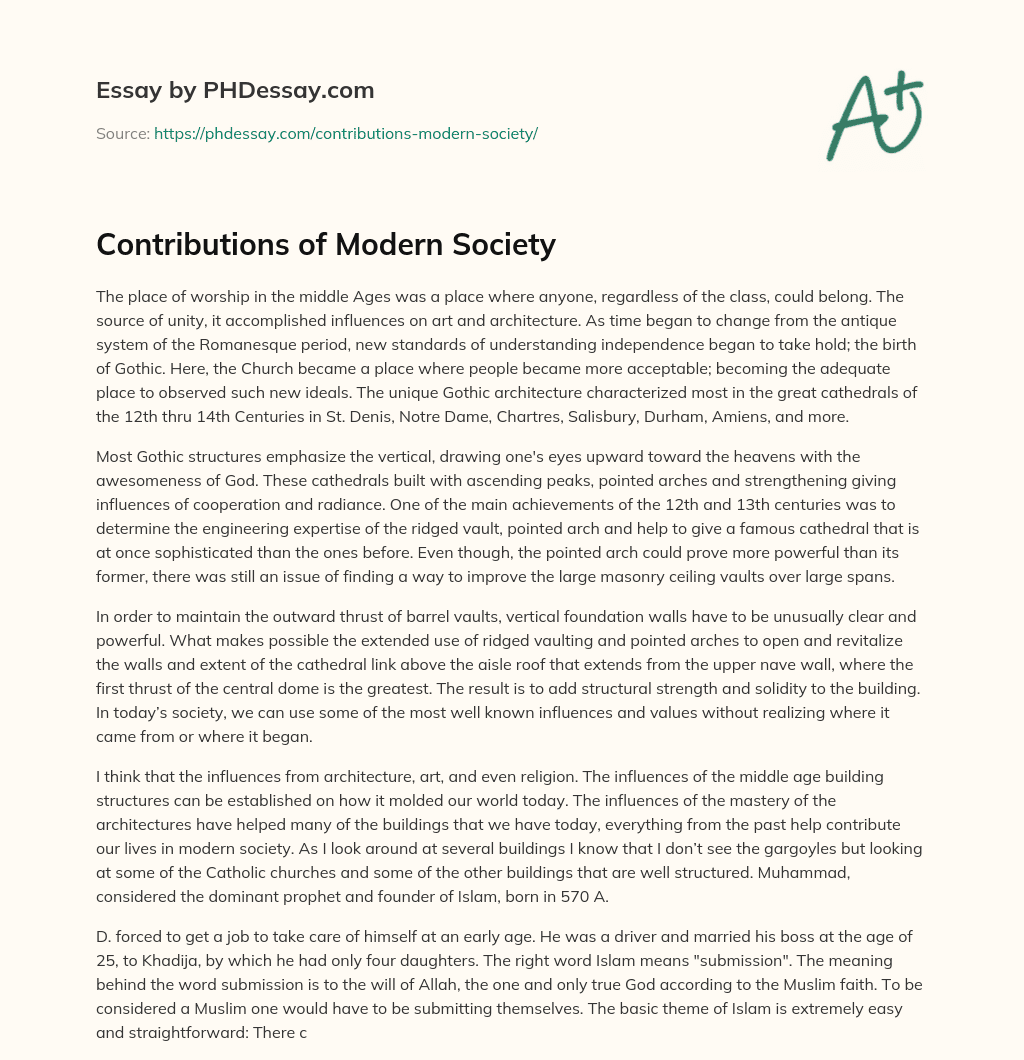 Contributions of Modern Society essay