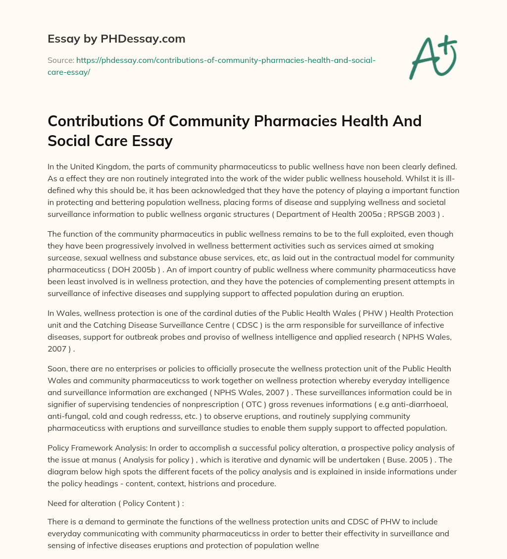Contributions Of Community Pharmacies Health And Social Care Essay essay